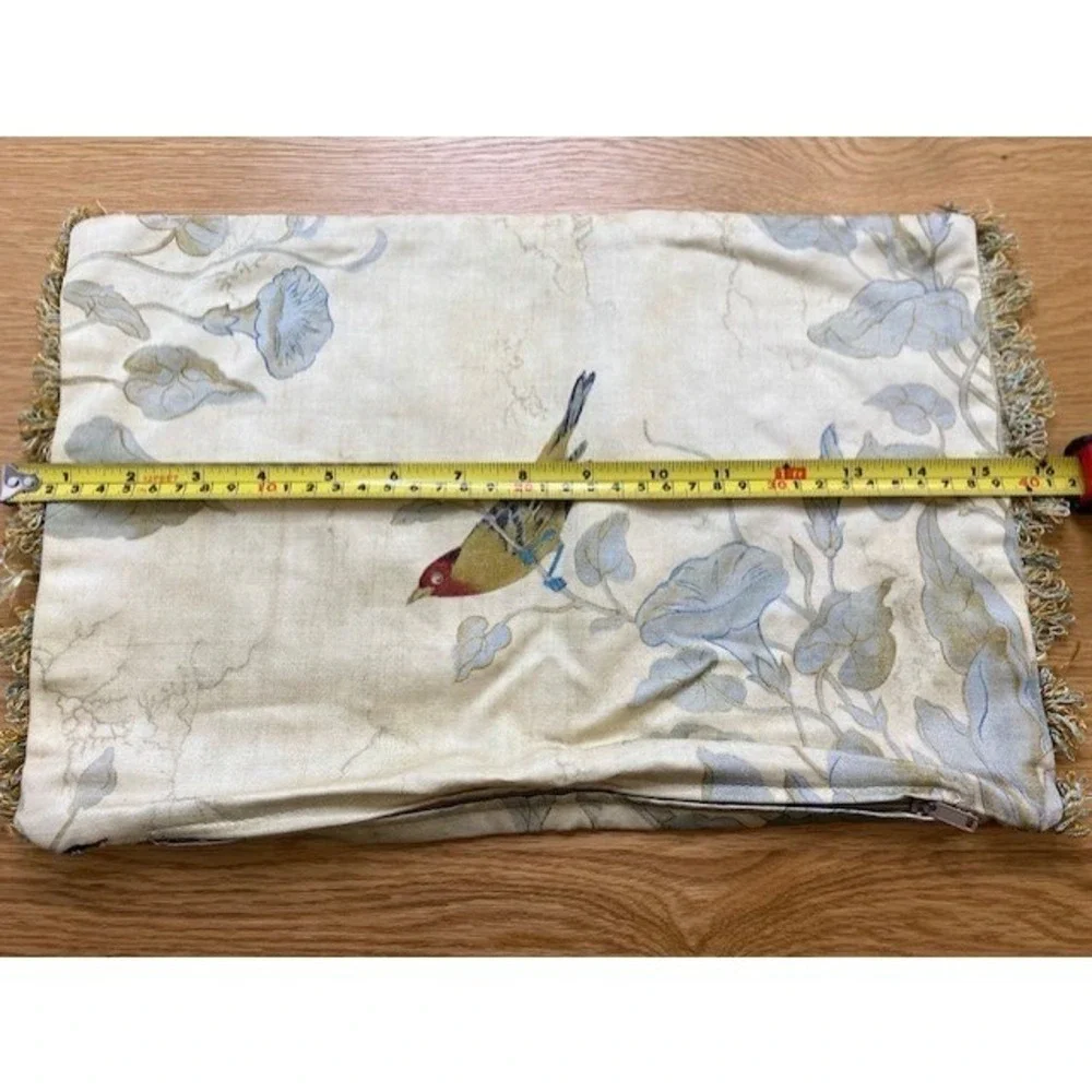 Unbranded Bird Floral Pillow Cover Home 16x10 Cream Good Fringe Botanical